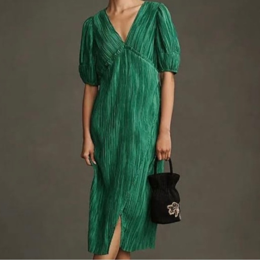 Anthropologie Pleated Green Dress